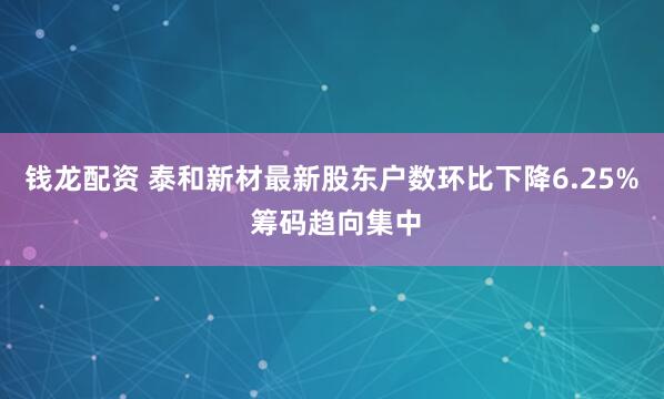 钱龙配资 泰和新材最新股东户数环比下降6.25% 筹码趋向集中